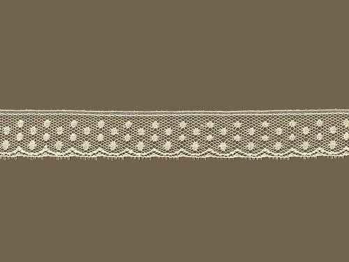 Beige polka dotted edge lace on a sepia background.