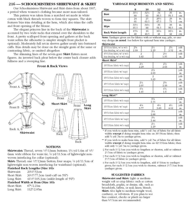 216 Schoolmistress' Shirtwaist & Skirt - Folkwear